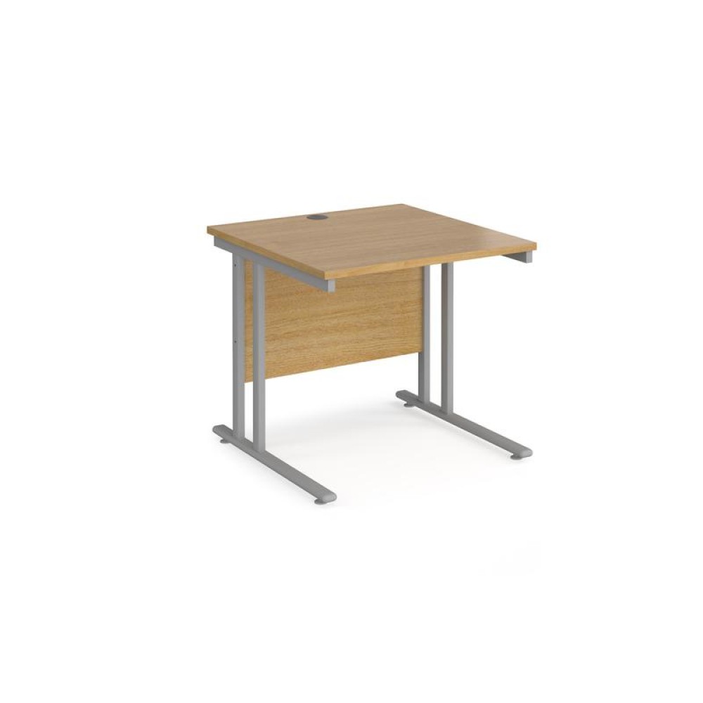 Maestro 25 straight desk 800mm x 800mm - silver cantilever leg frame, oak top