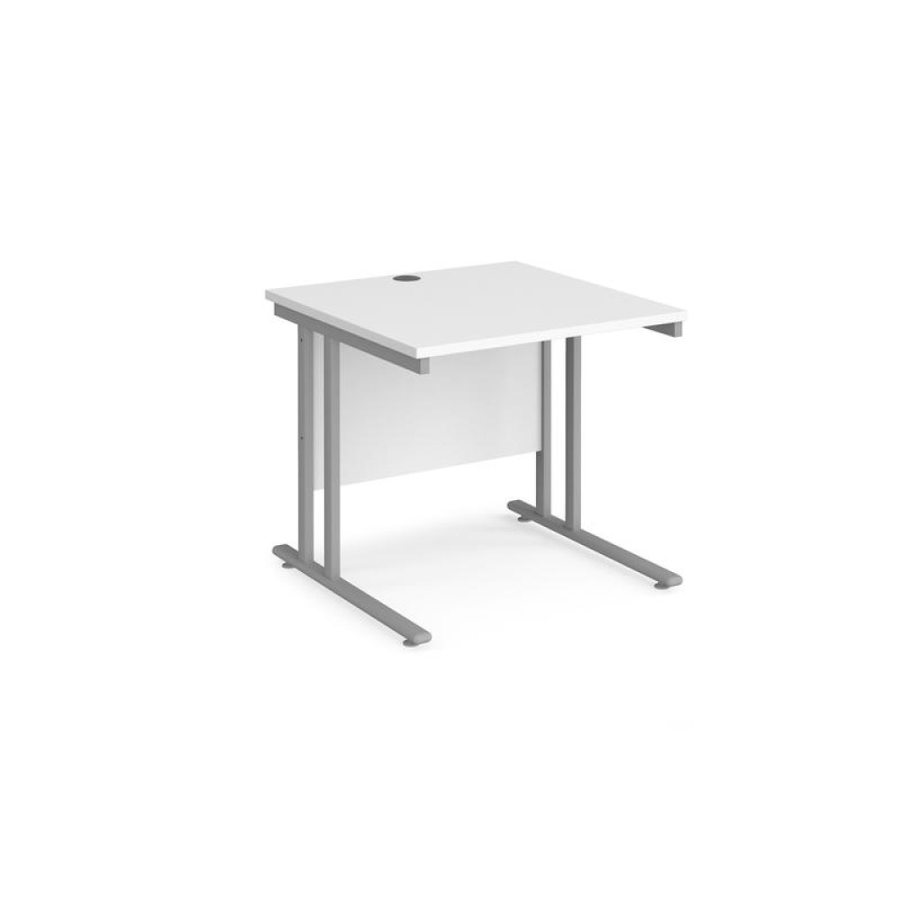 Maestro 25 straight desk 800mm x 800mm - silver cantilever leg frame, white top