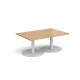 Monza rectangular coffee table with flat round white bases 1200mm x 800mm - oak