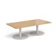 Monza rectangular coffee table with flat round white bases 1600mm x 800mm - oak