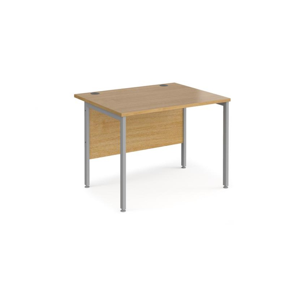 Maestro 25 straight desk 1000mm x 800mm - silver H-frame leg, oak top