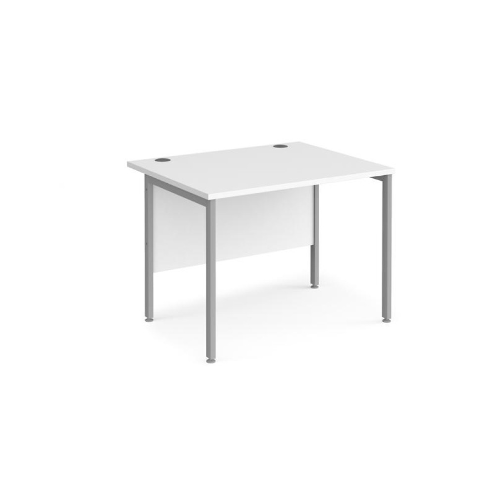 Maestro 25 straight desk 1000mm x 800mm - silver H-frame leg, white top