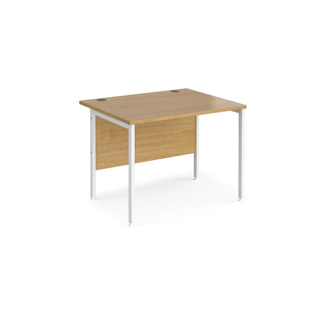 Maestro 25 straight desk 1000mm x 800mm - white H-frame leg, oak top