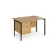 Maestro 25 straight desk 1200mm x 800mm with 2 drawer pedestal - black H-frame leg, oak top