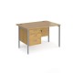 Maestro 25 straight desk 1200mm x 800mm with 3 drawer pedestal - silver H-frame leg, oak top