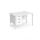 Maestro 25 straight desk 1200mm x 800mm with 3 drawer pedestal - white H-frame leg, white top