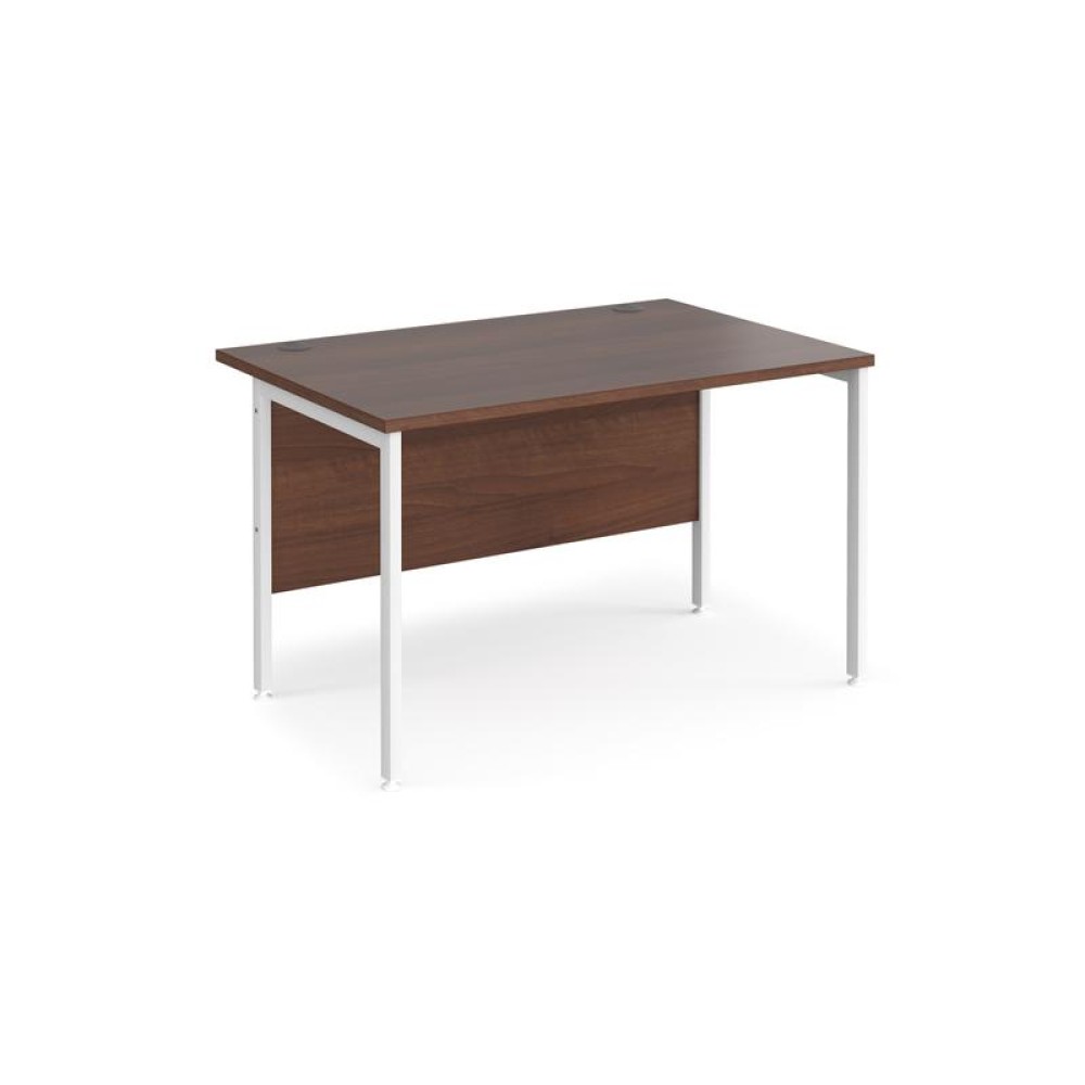 Maestro 25 straight desk 1200mm x 800mm - white H-frame leg, walnut top