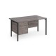 Maestro 25 straight desk 1400mm x 800mm with 2 drawer pedestal - black H-frame leg, grey oak top