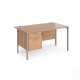 Maestro 25 straight desk 1400mm x 800mm with 2 drawer pedestal - silver H-frame leg, beech top