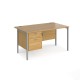 Maestro 25 straight desk 1400mm x 800mm with 2 drawer pedestal - silver H-frame leg, oak top