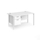 Maestro 25 straight desk 1400mm x 800mm with 2 drawer pedestal - white H-frame leg, white top