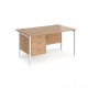 Maestro 25 straight desk 1400mm x 800mm with 3 drawer pedestal - white H-frame leg, beech top