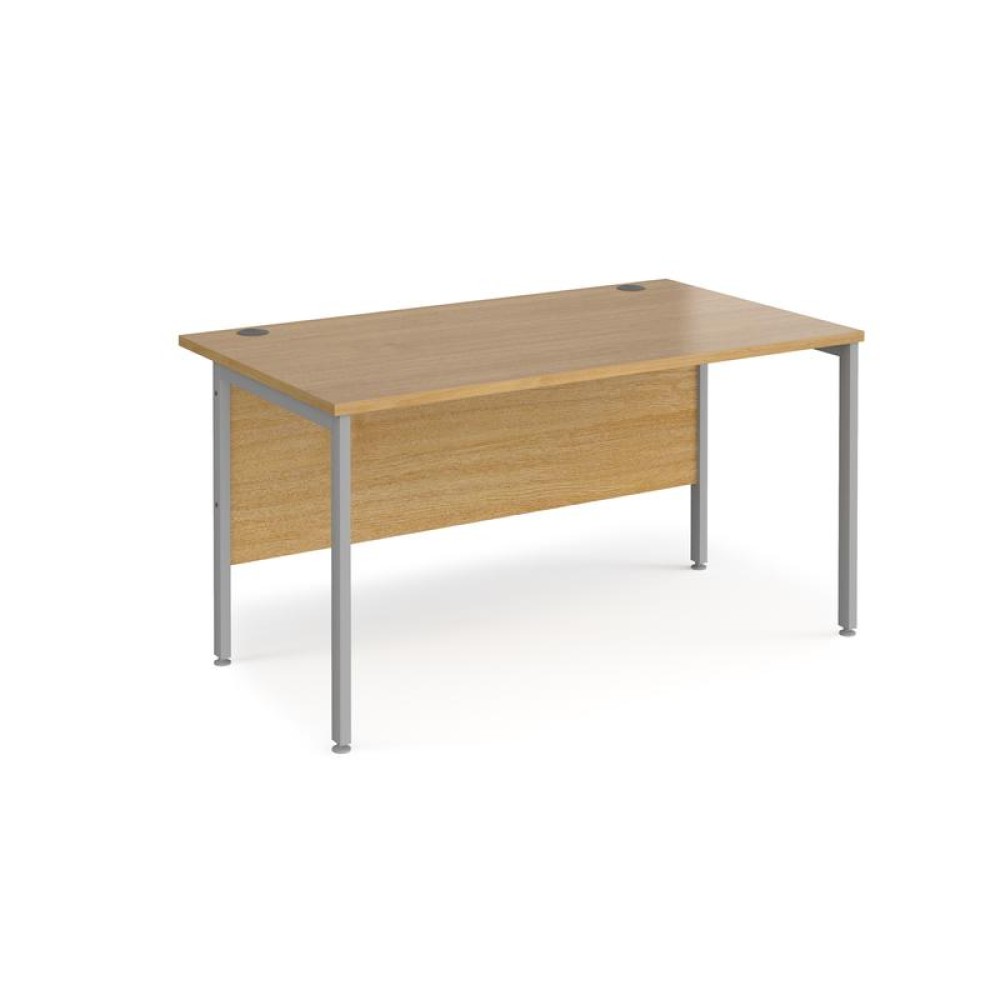 Maestro 25 straight desk 1400mm x 800mm - silver H-frame leg, oak top