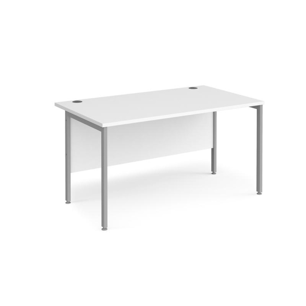 Maestro 25 straight desk 1400mm x 800mm - silver H-frame leg, white top