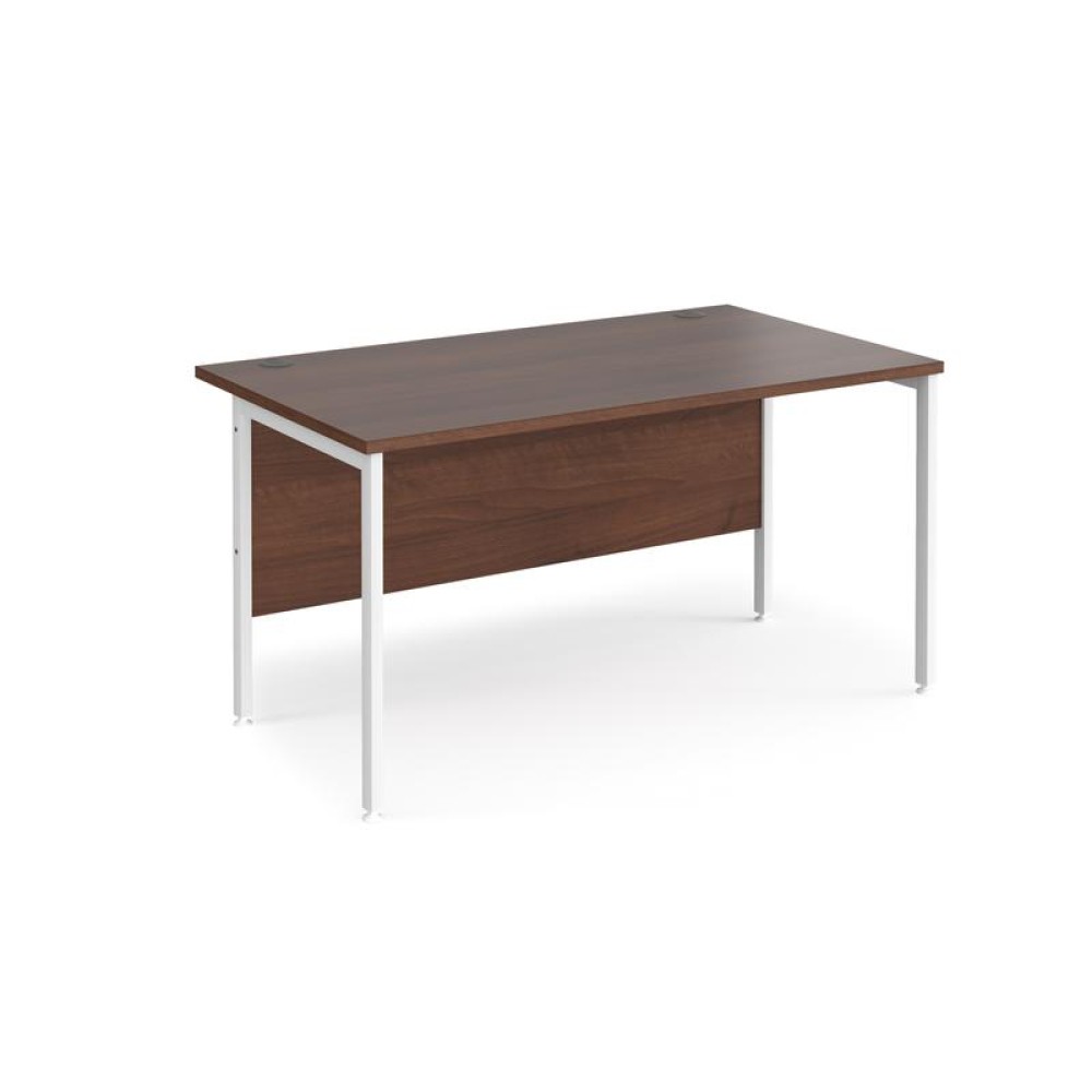 Maestro 25 straight desk 1400mm x 800mm - white H-frame leg, walnut top