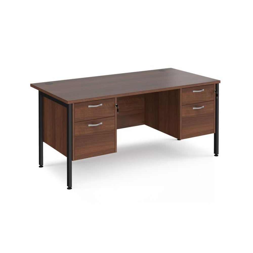 Maestro 25 straight desk 1600mm x 800mm with two x 2 drawer pedestals - black H-frame leg, walnut top
