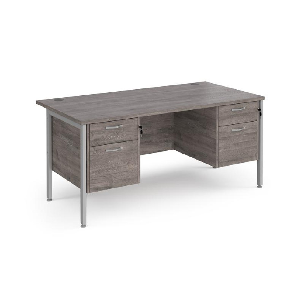 Maestro 25 straight desk 1600mm x 800mm with two x 2 drawer pedestals - silver H-frame leg, grey oak top