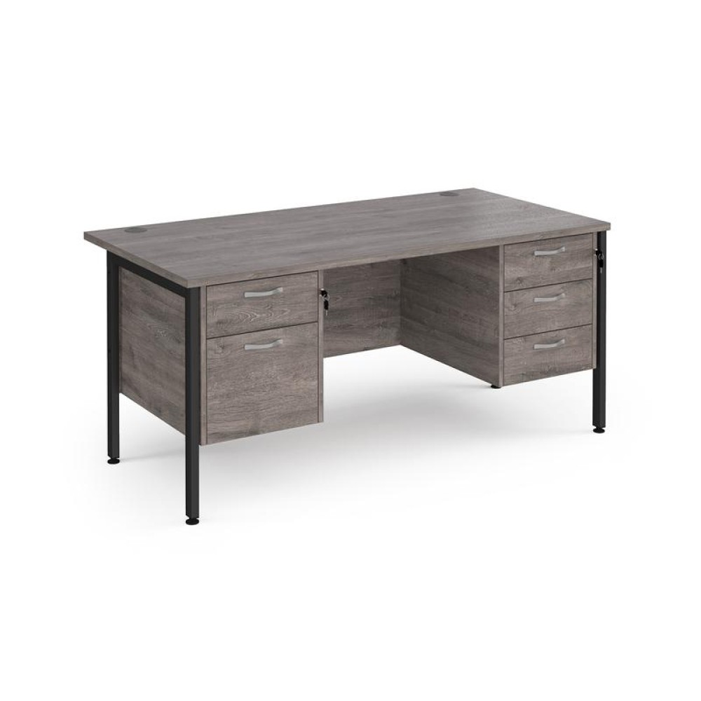 Maestro 25 straight desk 1600mm x 800mm with 2 and 3 drawer pedestals - black H-frame leg, grey oak top