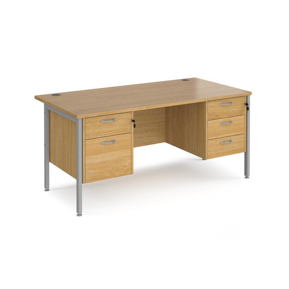 Maestro 25 straight desk 1600mm x 800mm with 2 and 3 drawer pedestals - silver H-frame leg, oak top