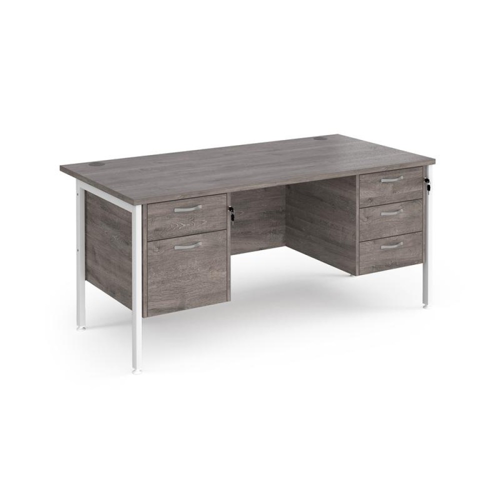 Maestro 25 straight desk 1600mm x 800mm with 2 and 3 drawer pedestals - white H-frame leg, grey oak top