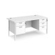 Maestro 25 straight desk 1600mm x 800mm with 2 and 3 drawer pedestals - white H-frame leg, white top