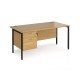 Maestro 25 straight desk 1600mm x 800mm with 2 drawer pedestal - black H-frame leg, oak top