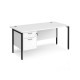 Maestro 25 straight desk 1600mm x 800mm with 2 drawer pedestal - black H-frame leg, white top