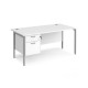 Maestro 25 straight desk 1600mm x 800mm with 2 drawer pedestal - silver H-frame leg, white top