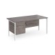 Maestro 25 straight desk 1600mm x 800mm with 2 drawer pedestal - white H-frame leg, grey oak top
