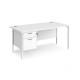 Maestro 25 straight desk 1600mm x 800mm with 2 drawer pedestal - white H-frame leg, white top