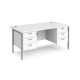 Maestro 25 straight desk 1600mm x 800mm with two x 3 drawer pedestals - silver H-frame leg, white top