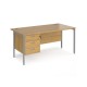Maestro 25 straight desk 1600mm x 800mm with 3 drawer pedestal - silver H-frame leg, oak top