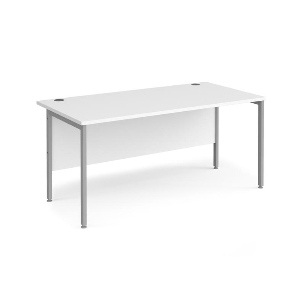 Maestro 25 straight desk 1600mm x 800mm - silver H-frame leg, white top