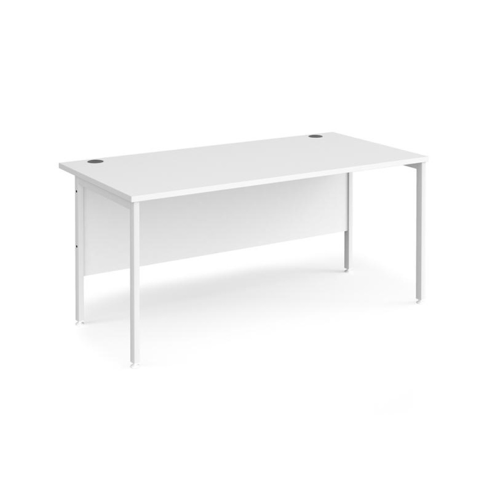 Maestro 25 straight desk 1600mm x 800mm - white H-frame leg, white top