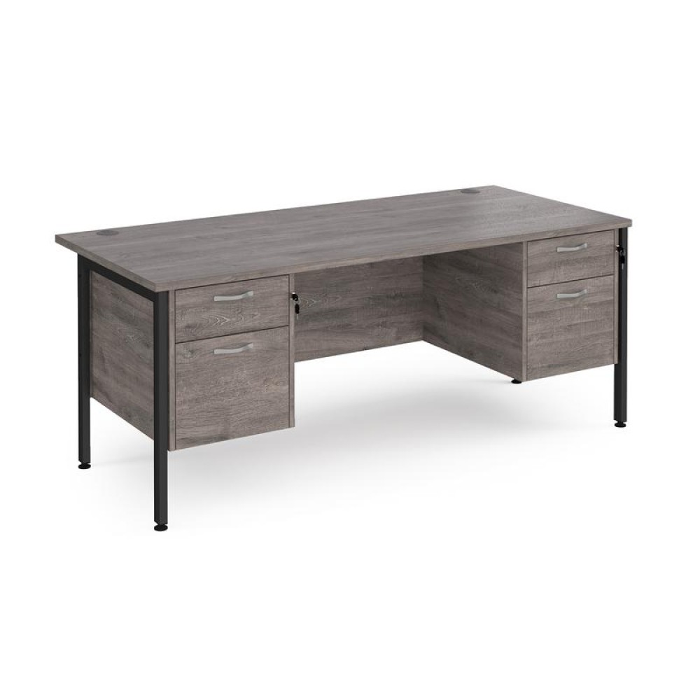 Maestro 25 straight desk 1800mm x 800mm with two x 2 drawer pedestals - black H-frame leg, grey oak top