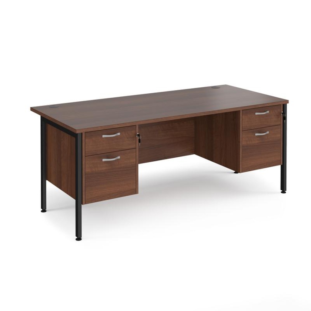 Maestro 25 straight desk 1800mm x 800mm with two x 2 drawer pedestals - black H-frame leg, walnut top