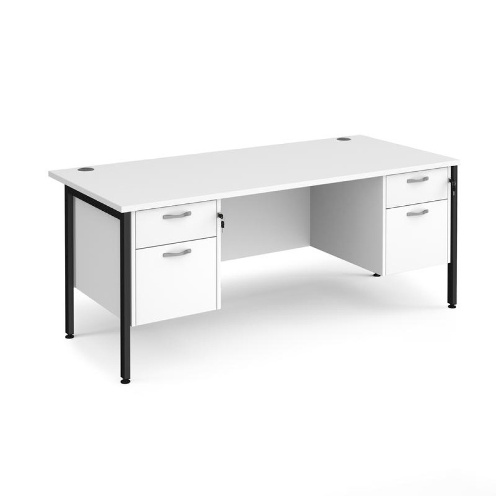 Maestro 25 straight desk 1800mm x 800mm with two x 2 drawer pedestals - black H-frame leg, white top
