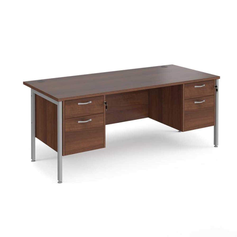 Maestro 25 straight desk 1800mm x 800mm with two x 2 drawer pedestals - silver H-frame leg, walnut top