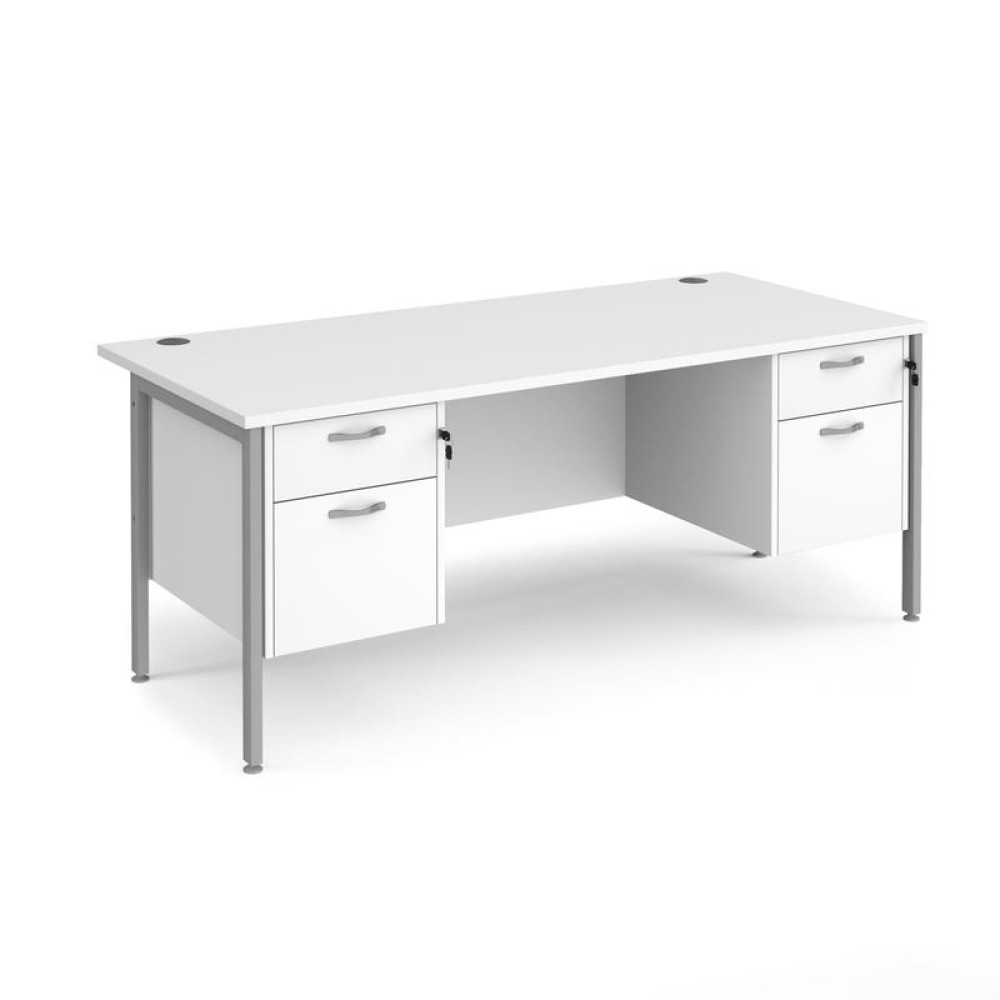 Maestro 25 straight desk 1800mm x 800mm with two x 2 drawer pedestals - silver H-frame leg, white top