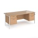 Maestro 25 straight desk 1800mm x 800mm with two x 2 drawer pedestals - white H-frame leg, beech top