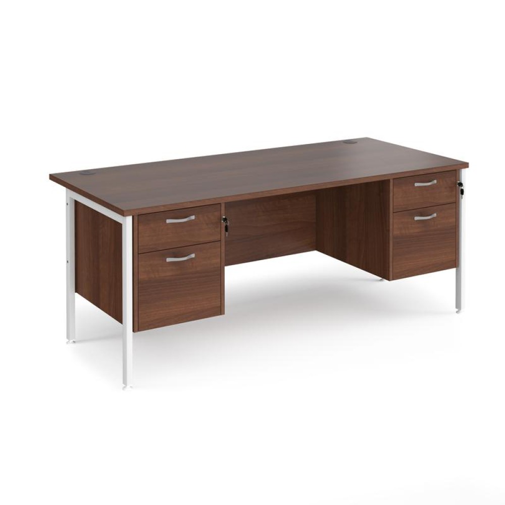 Maestro 25 straight desk 1800mm x 800mm with two x 2 drawer pedestals - white H-frame leg, walnut top
