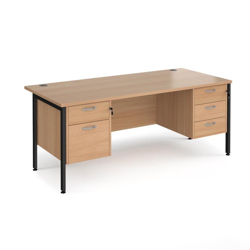 Maestro 25 straight desk 1800mm x 800mm with 2 and 3 drawer pedestals - black H-frame leg, beech top