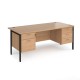Maestro 25 straight desk 1800mm x 800mm with 2 and 3 drawer pedestals - black H-frame leg, beech top