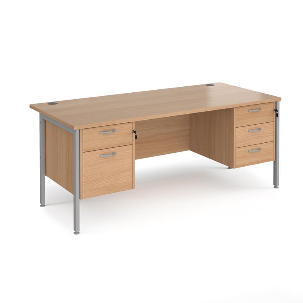 Maestro 25 straight desk 1800mm x 800mm with 2 and 3 drawer pedestals - silver H-frame leg, beech top