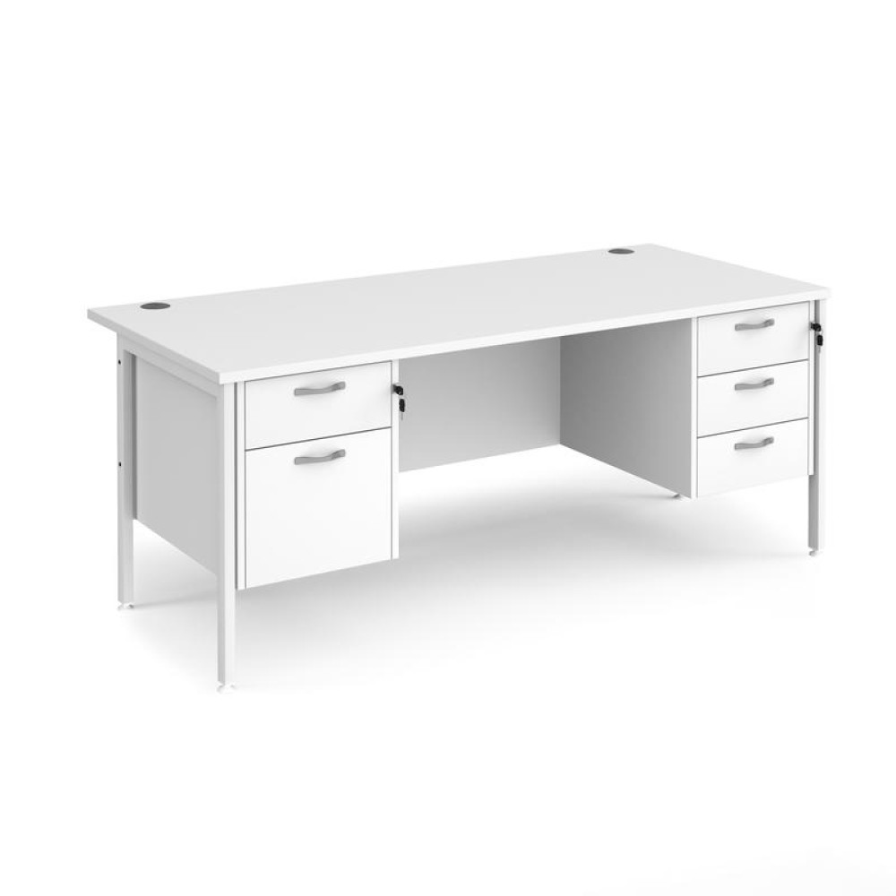 Maestro 25 straight desk 1800mm x 800mm with 2 and 3 drawer pedestals - white H-frame leg, white top