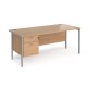 Maestro 25 straight desk 1800mm x 800mm with 2 drawer pedestal - silver H-frame leg, beech top