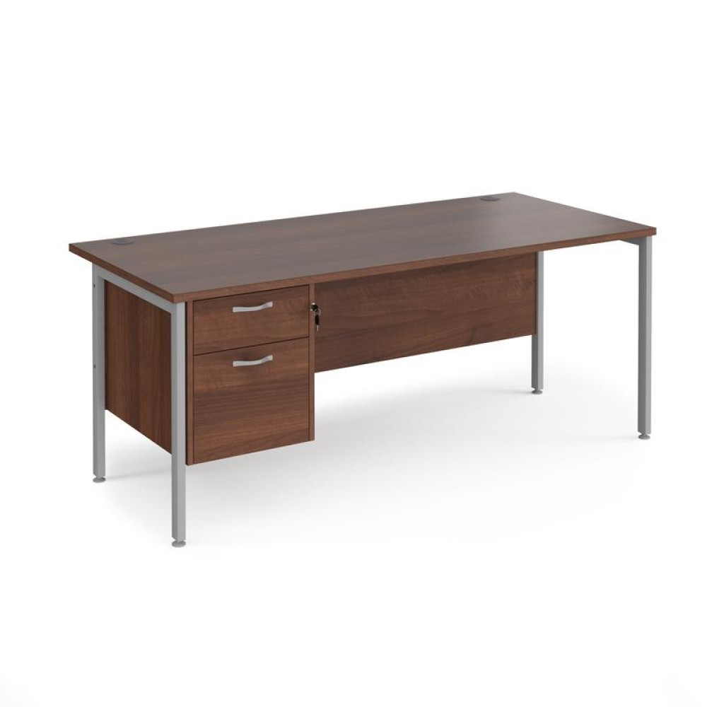Maestro 25 straight desk 1800mm x 800mm with 2 drawer pedestal - silver H-frame leg, walnut top