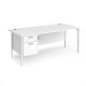 Maestro 25 straight desk 1800mm x 800mm with 2 drawer pedestal - white H-frame leg, white top