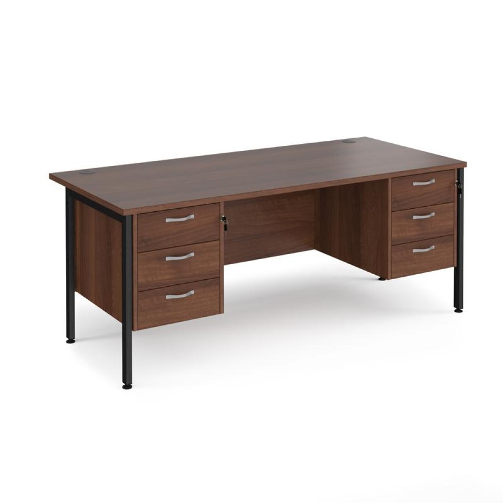 Maestro 25 straight desk 1800mm x 800mm with two x 3 drawer pedestals - black H-frame leg, walnut top