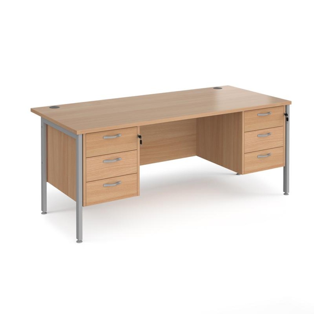 Maestro 25 straight desk 1800mm x 800mm with two x 3 drawer pedestals - silver H-frame leg, beech top